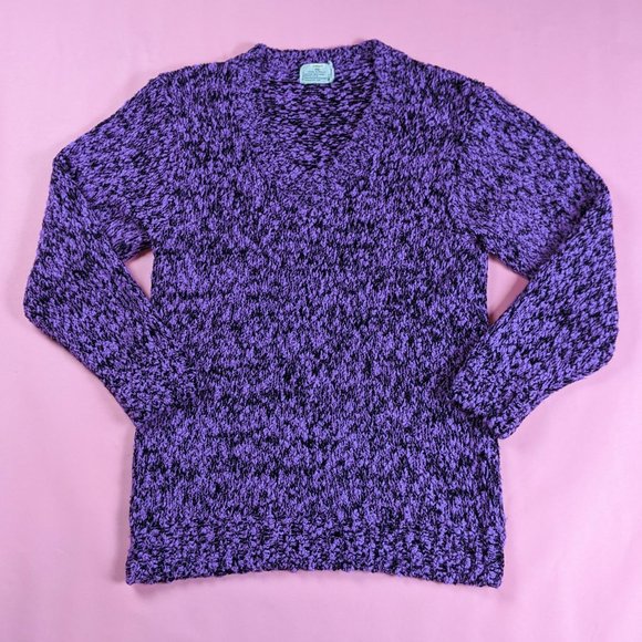 🚫SOLD🚫 VTG 80s Purple & Black V Neck Sweater - Picture 2 of 4